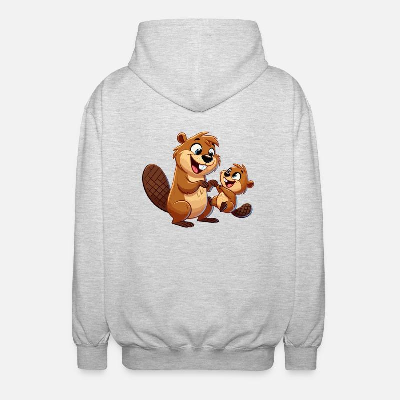 Bibermutter mit herumtollendem Kind - Unisex Kapuzenjacke - Hellgrau meliert