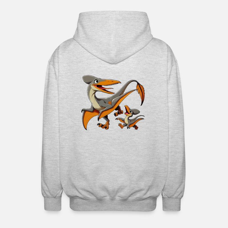Pteranodon Mutter und Kind - Unisex Kapuzenjacke - Hellgrau meliert