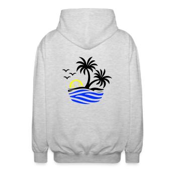 Island Palm Trees Sea - Unisex Hooded Jacket - light heather grey - Back - AI Model Male 185 light (185cm)