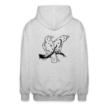 Hugin und Munin 01 invers - Unisex Kapuzenjacke - Hellgrau meliert - Hinten - AI Model Male 185 light (185cm)