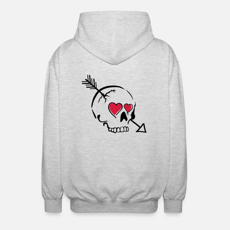 schädel pfeil herzen - Unisex Kapuzenjacke - Hellgrau meliert