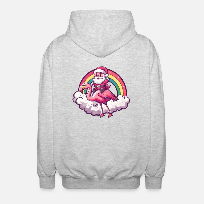 Flamant rose Père Noël Arc-en-ciel - Veste à capuche unisexe - gris clair chiné