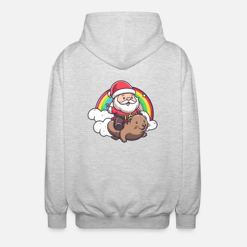 Biber Weihnachtsmann Regenbogen - Unisex Kapuzenjacke - Hellgrau meliert