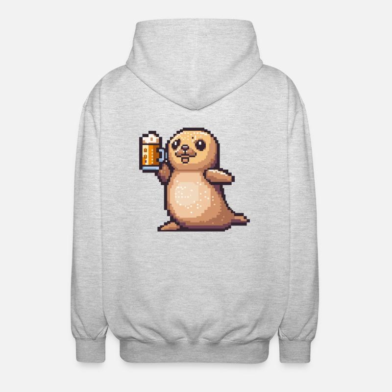 Robbe Tier Pixel Bier - Unisex Kapuzenjacke - Hellgrau meliert