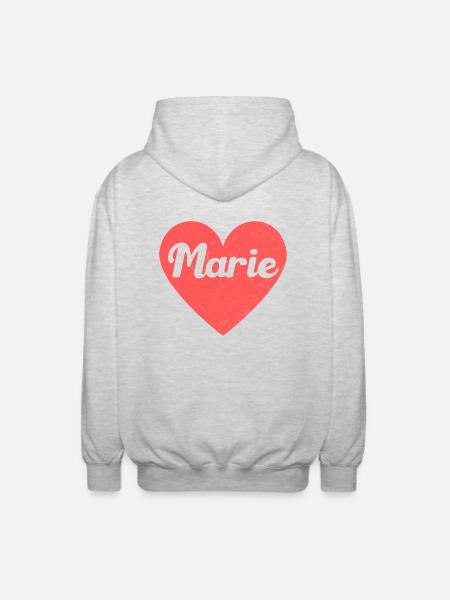 Marie Name Red Heart Love Fan Retro - Unisex Hooded Jacket - light heather grey