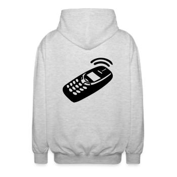Mobile Phone - Unisex Hooded Jacket - light heather grey - Back - AI Model Male 185 light (185cm)