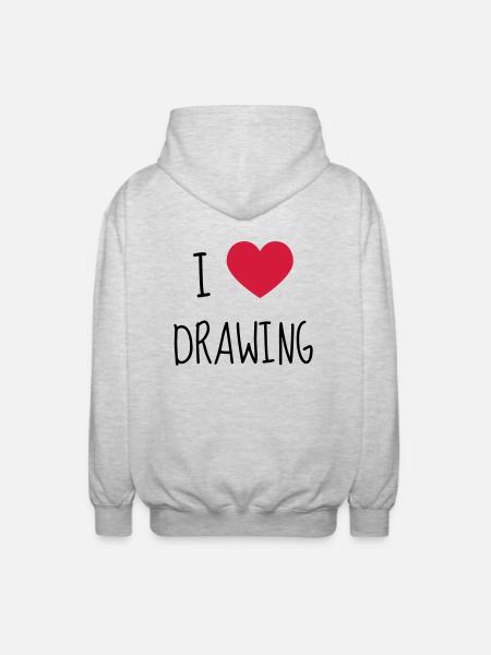 tegning / ordfører / Drawing / Drawer - Unisex hættejakke. - lysegrå meleret