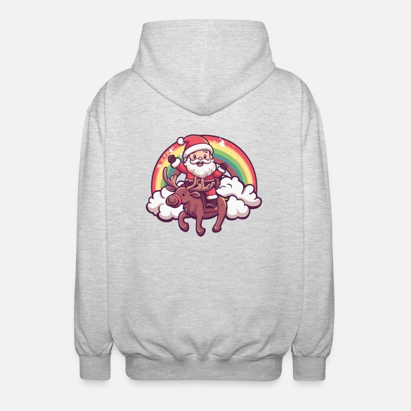 Elch Weihnachtsmann Regenbogen - Unisex Kapuzenjacke - Hellgrau meliert