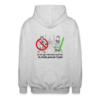 Ich bin kein dummer Tourist, ich rede nur Frysk! - Unisex Kapuzenjacke - Hellgrau meliert - Hinten - AI Model Male 185 light (185cm)