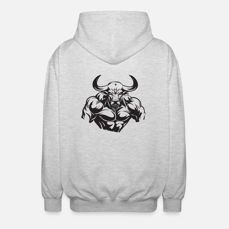 Bulle Muskeln Stier - Unisex Kapuzenjacke - Hellgrau meliert