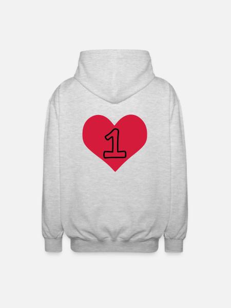 Number 1 & Heart - Unisex Hooded Jacket - light heather grey