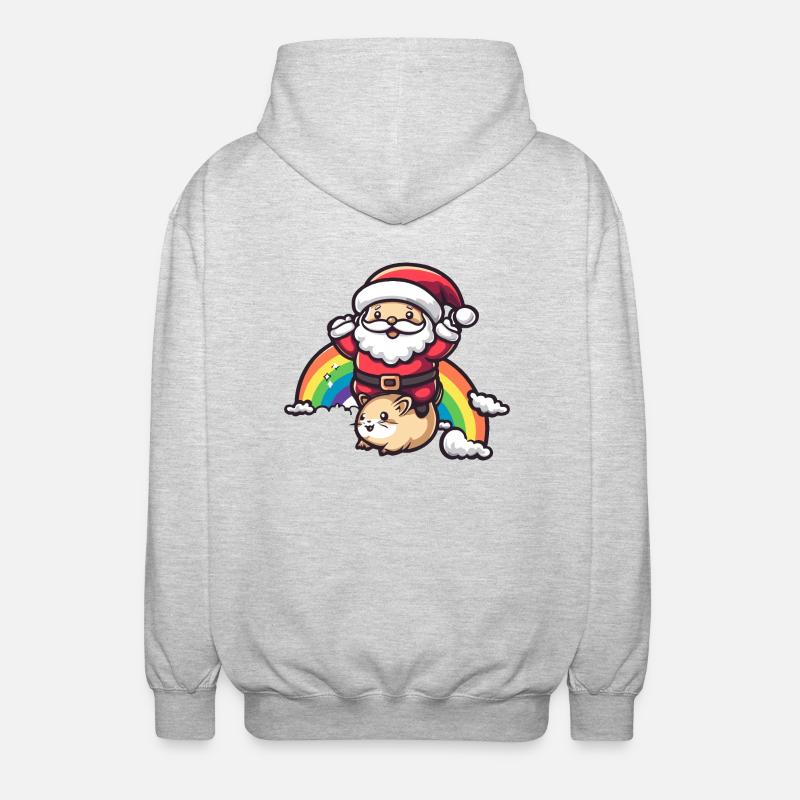 Hamster Weihnachtsmann Regenbogen - Unisex Kapuzenjacke - Hellgrau meliert