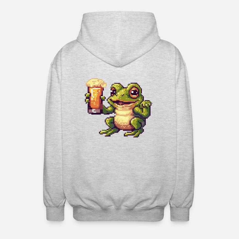 Frosch Pixel Bier - Unisex Kapuzenjacke - Hellgrau meliert