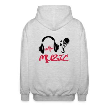 music_49 - Unisex Hooded Jacket - light heather grey - Back - AI Model Male 185 light (185cm)