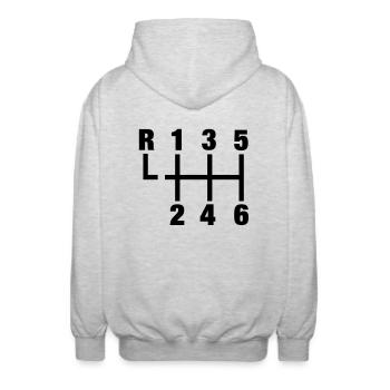 auto_gangschaltung__f1 - Unisex Kapuzenjacke - Hellgrau meliert - Hinten - AI Model Male 185 light (185cm)