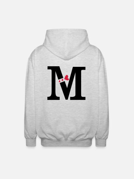 Capital letter M with hearts - Unisex Hooded Jacket - light heather grey
