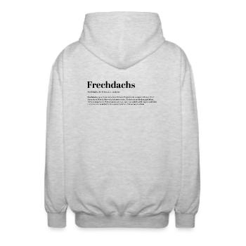 Frechdachs Definition Pet name naughty loose - Unisex Hooded Jacket - light heather grey - Back - AI Model Male 185 light (185cm)