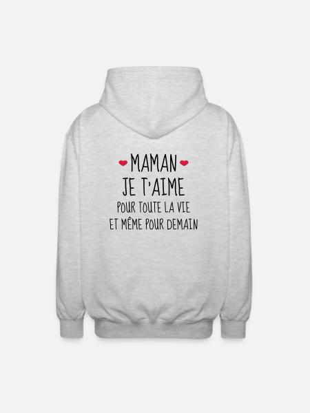 Maman je t'aime - Mère - Bébé - Naissance - Amour - Veste à capuche unisexe - gris clair chiné