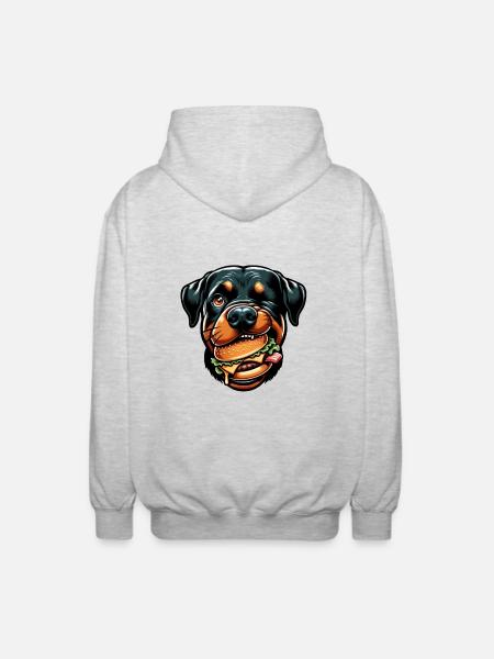 Rottweiler avec hamburger cheeseburger - Veste à capuche unisexe - gris clair chiné