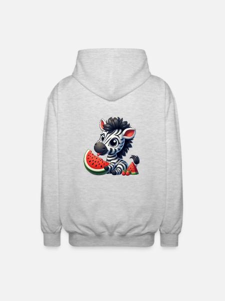 Zebra With Watermelon Fruity Funny - Unisex Hooded Jacket - light heather grey