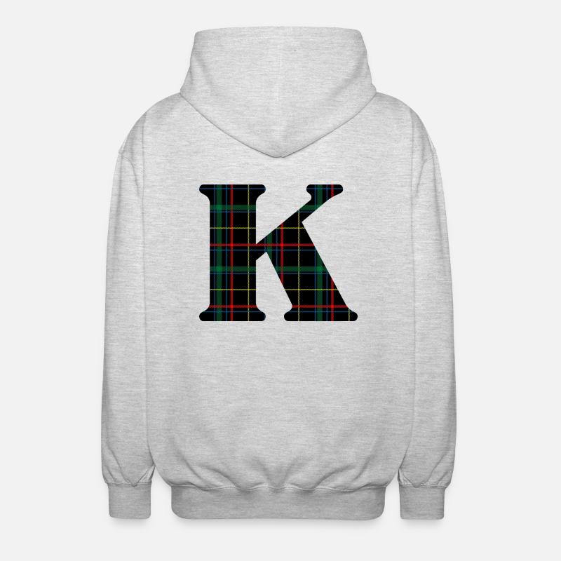 Monogramme k tartan écossais - Veste à capuche unisexe - gris clair chiné