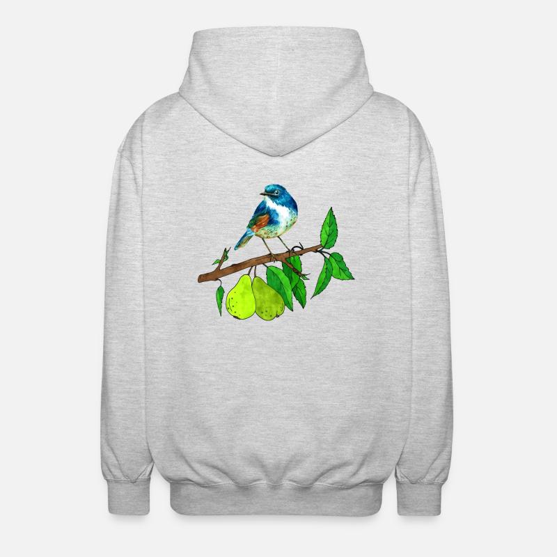 Blauer Vogel und Birne - Unisex Kapuzenjacke - Hellgrau meliert