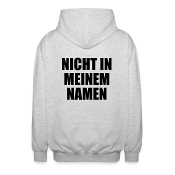 Pas en mon nom - Veste à capuche unisexe - gris clair chiné - Dos - AI Model Male 185 light (185cm)