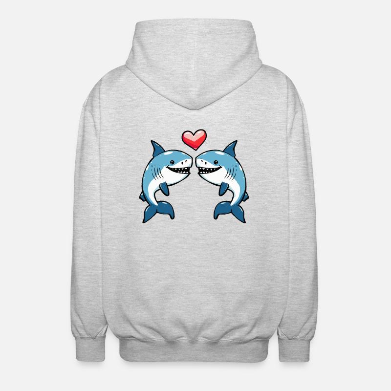 Couple de requins Saint-Valentin - Veste à capuche unisexe - gris clair chiné