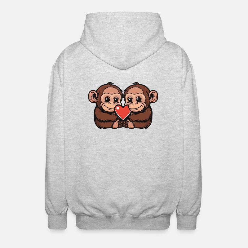 Couple de singes Saint-Valentin - Veste à capuche unisexe - gris clair chiné