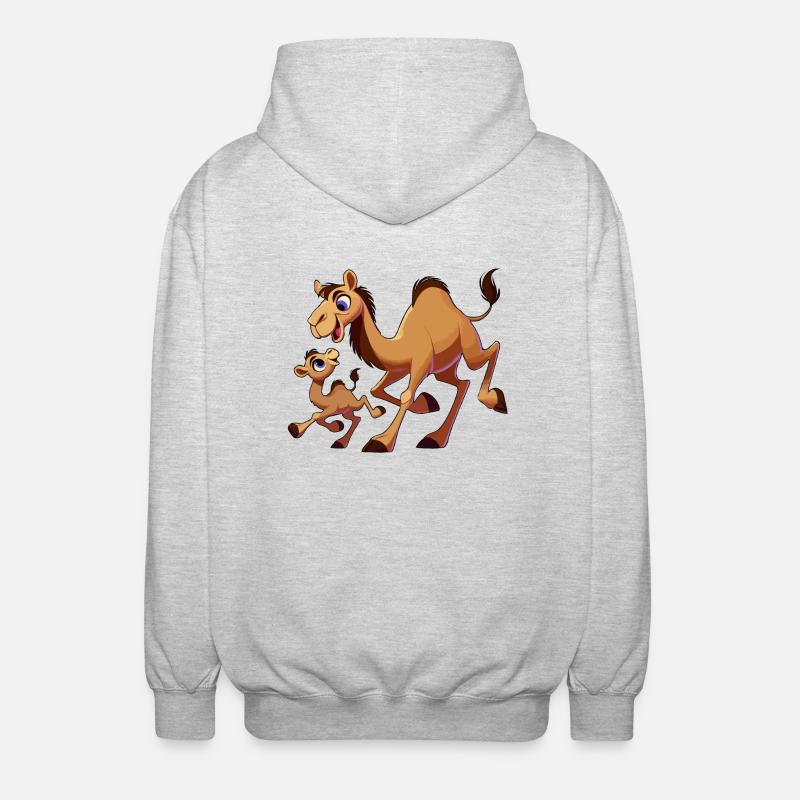 Kamelmutter mit herumtollendem Kind - Unisex Kapuzenjacke - Hellgrau meliert
