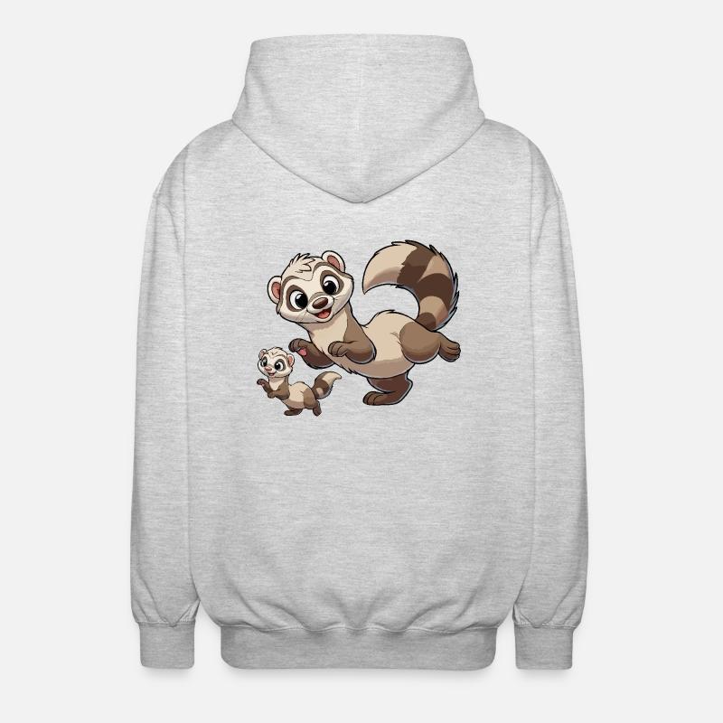 Frettchenmutter mit Kind - Unisex Kapuzenjacke - Hellgrau meliert