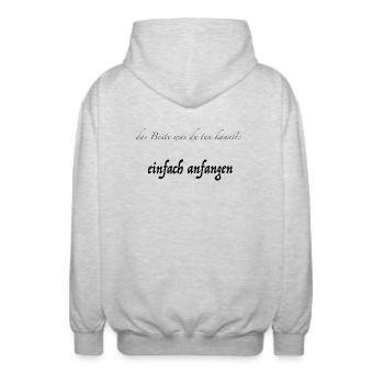 einfach anfangen - Unisex Kapuzenjacke - Hellgrau meliert - Hinten - AI Model Male 185 light (185cm)