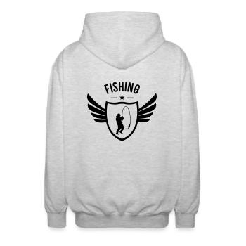 Fishing - Unisex Kapuzenjacke - Hellgrau meliert - Hinten - AI Model Male 185 light (185cm)