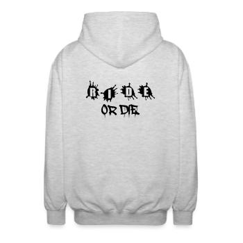 Ride or Die - Unisex Hooded Jacket - light heather grey - Back - AI Model Male 185 light (185cm)