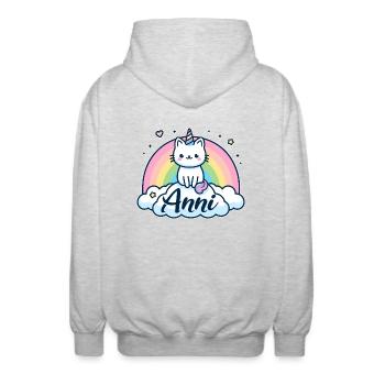 Anni Name Vorname Einhornkatze - Unisex Kapuzenjacke - Hellgrau meliert - Hinten - AI Model Male 185 light (185cm)