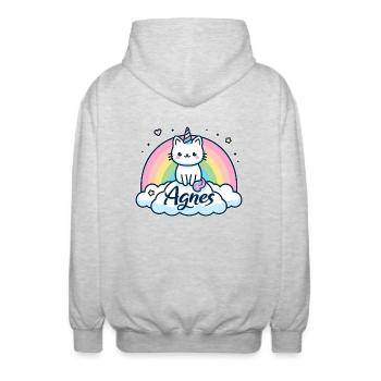 Agnes Name Vorname Einhornkatze - Unisex Kapuzenjacke - Hellgrau meliert - Hinten - AI Model Male 185 light (185cm)