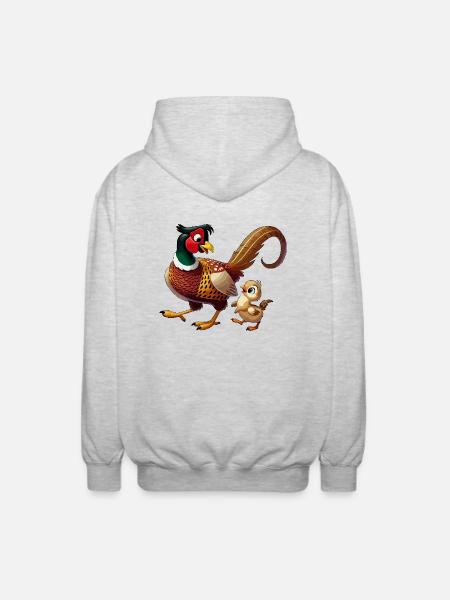 Pheasant male with child - Unisex Hooded Jacket - light heather grey