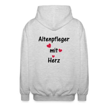 Altenpfleger mit Herz - Unisex Kapuzenjacke - Hellgrau meliert - Hinten - AI Model Male 185 light (185cm)