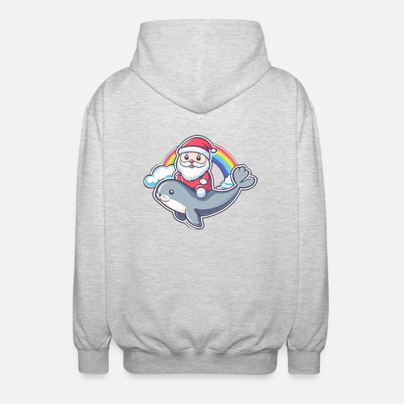 Robbe Tier Weihnachtsmann Regenbogen - Unisex Kapuzenjacke - Hellgrau meliert