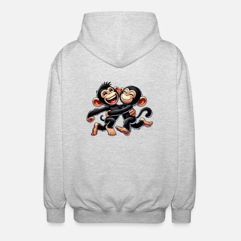 Schimpansen-Pärchen - Unisex Kapuzenjacke - Hellgrau meliert
