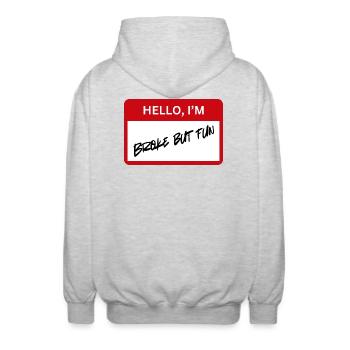 Broke but Fun - Unisex Hooded Jacket - light heather grey - Back - AI Model Male 185 light (185cm)