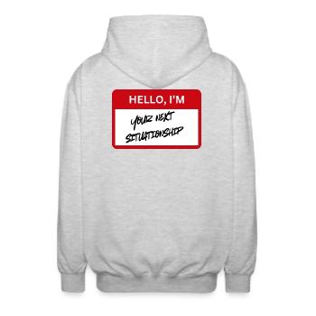 Dating 2024 be like - Unisex Hooded Jacket - light heather grey - Back - AI Model Male 185 light (185cm)