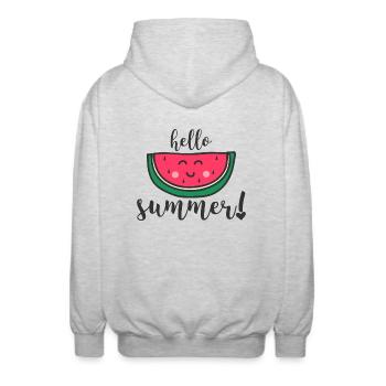 HELLO SUMMER - Unisex Hooded Jacket - light heather grey - Back - AI Model Male 185 light (185cm)