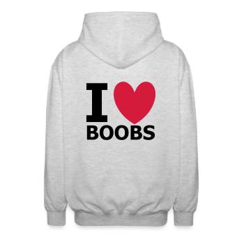 I Love Boobs - Unisex Kapuzenjacke - Hellgrau meliert - Hinten - AI Model Male 185 light (185cm)