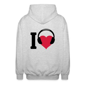 I love Music - Unisex Kapuzenjacke - Hellgrau meliert - Hinten - AI Model Male 185 light (185cm)