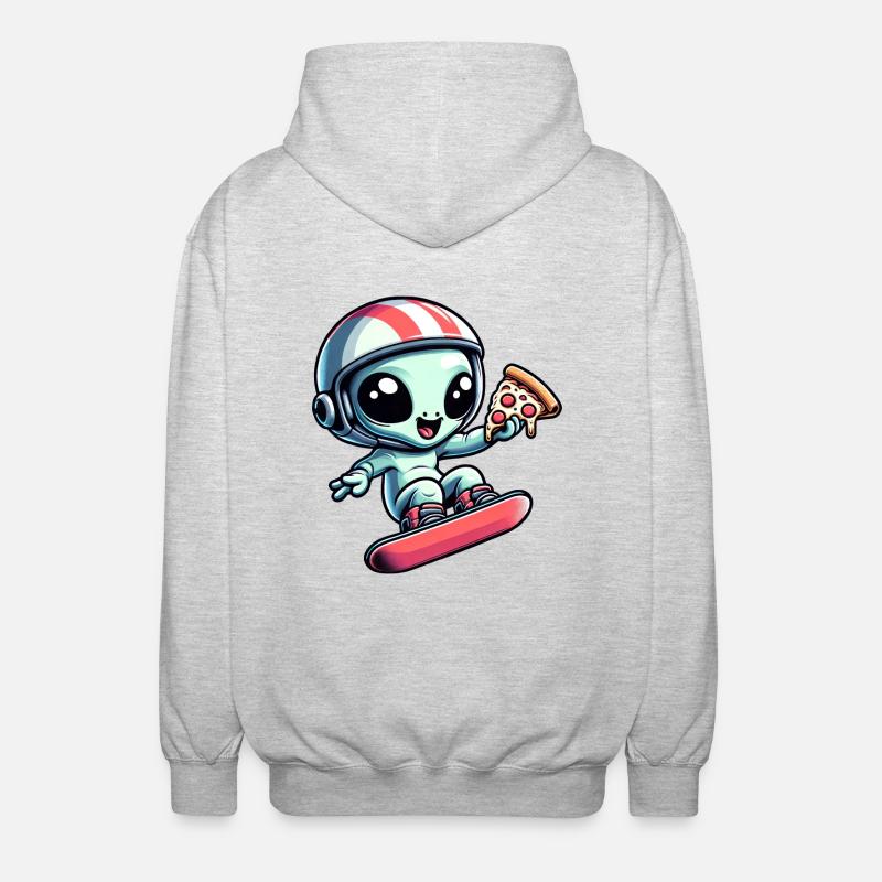 Süßes Comic Alien Snowboard Snowboarder - Unisex Kapuzenjacke - Hellgrau meliert