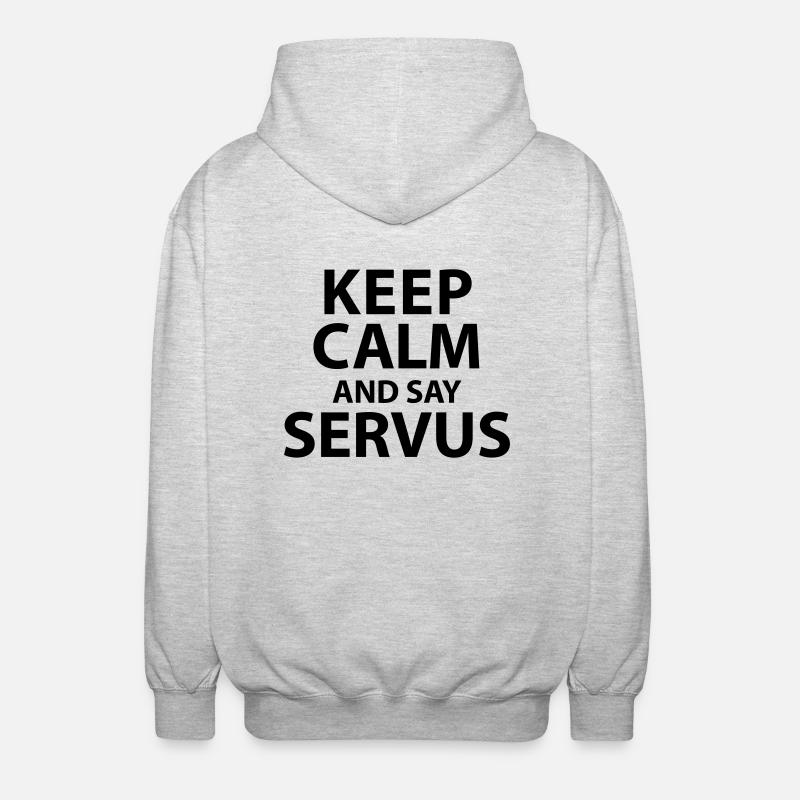 Keep calm and say Servus - Unisex Kapuzenjacke - Hellgrau meliert
