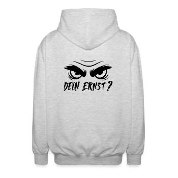 Dein Ernst ? Zorn und Empörung - Unisex Kapuzenjacke - Hellgrau meliert - Hinten - AI Model Male 185 light (185cm)