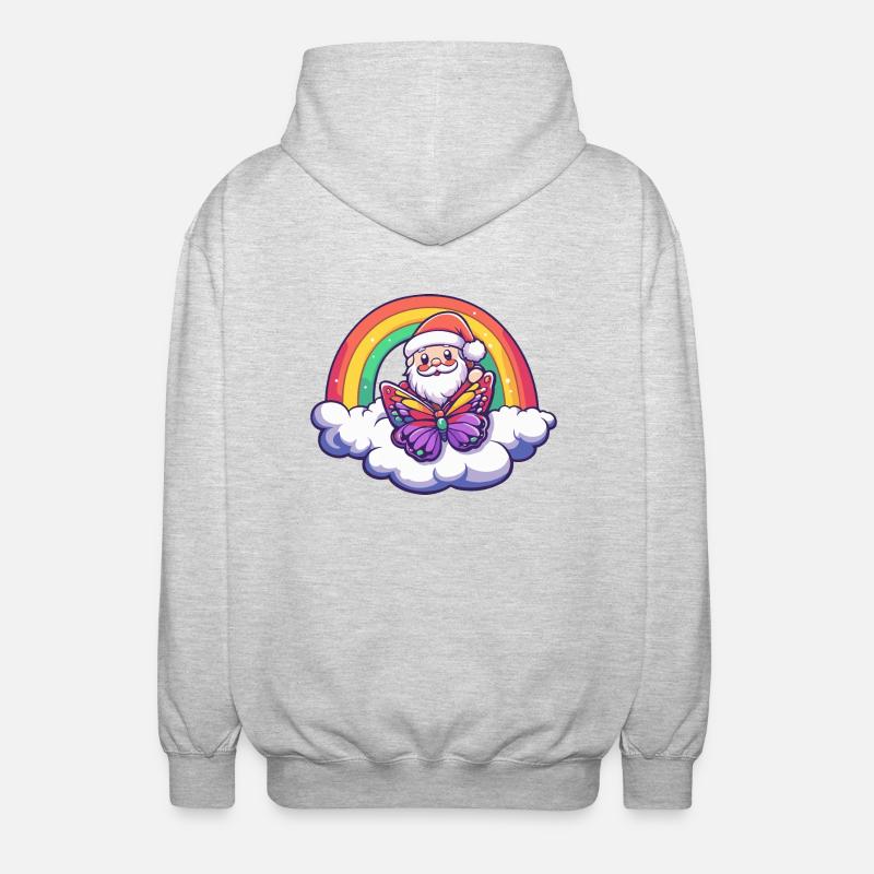 Schmetterling Weihnachtsmann Regenbogen - Unisex Kapuzenjacke - Hellgrau meliert
