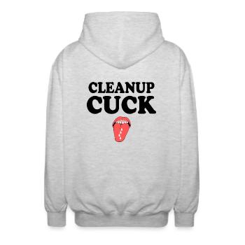 Cuckold clean up - Unisex Kapuzenjacke - Hellgrau meliert - Hinten - AI Model Male 185 light (185cm)